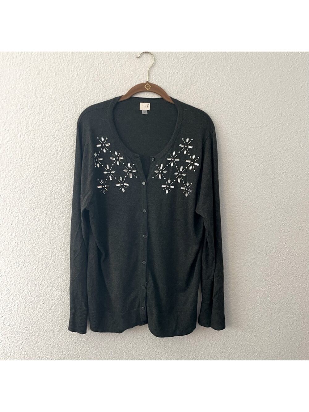 Grey Embellished Rhinestone Cardigan Size XXL